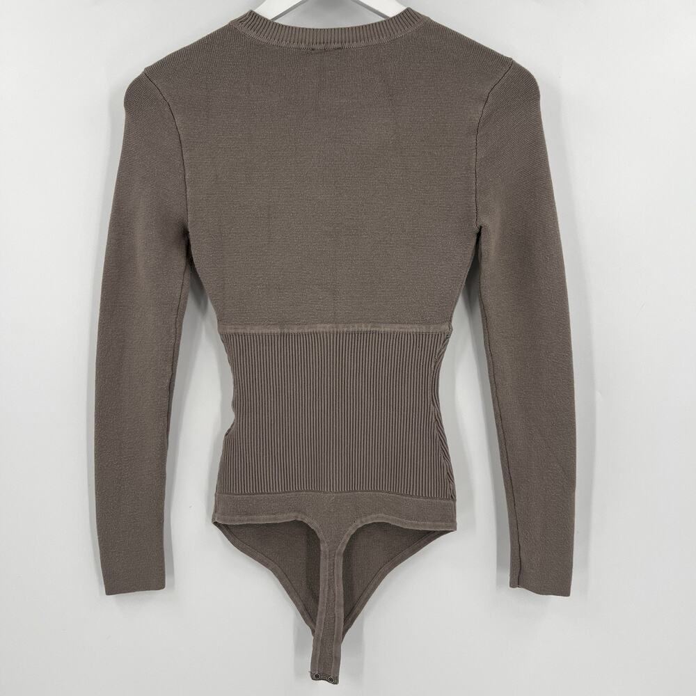 Abercrombie & Fitch Taupe Crew Neck Corset Sweater Bodysuit Stretch Size Small - Picture 6 of 10